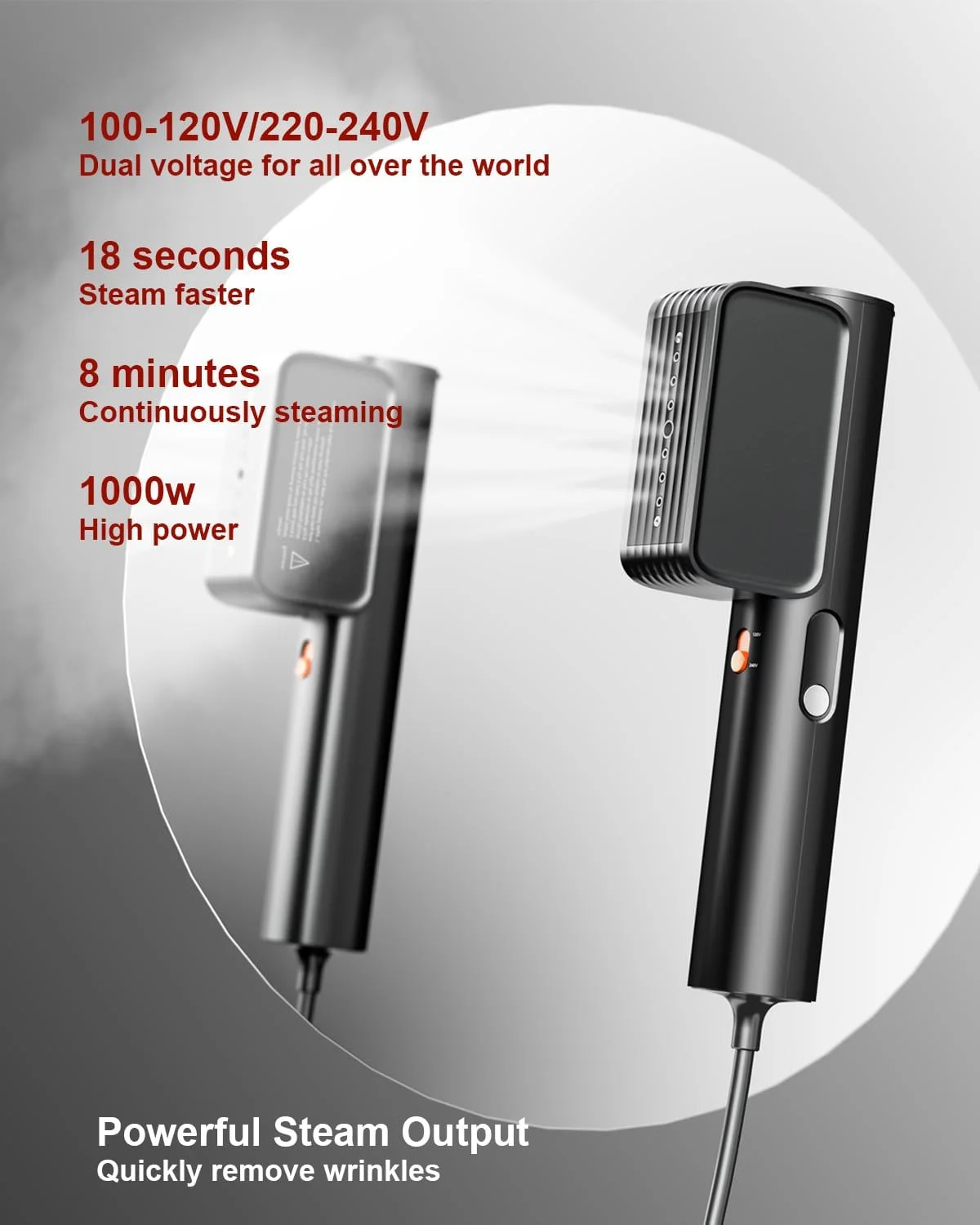 بخارگر مسافرتی G7 برای لباس، دو ولتاژ 110-240 ولت، بخارگرهای اتو حرفه ای قابل حمل، فقط 450 گرم، بخارگر دستی کوچک و سبک برای مسافرت های جهانی و منزل