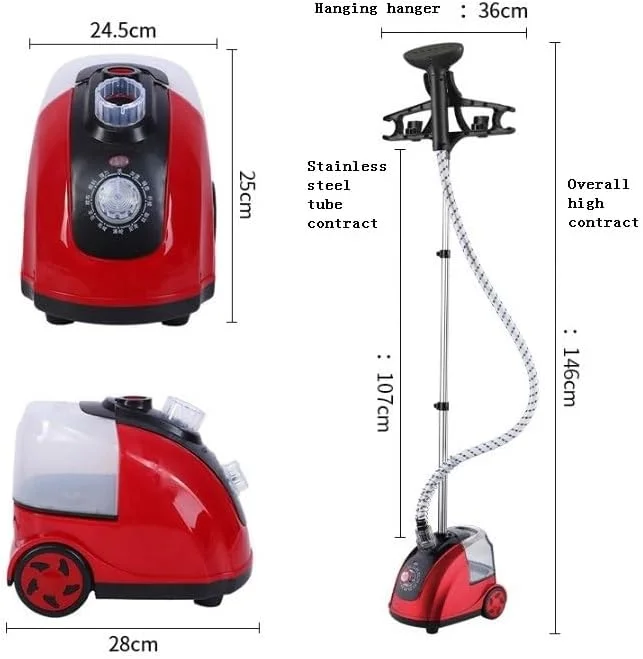 بخارگر ایستاده لباس، بخار مداوم 30 گرم در دقیقه، 55 دقیقه زمان بخاردهی، مخزن آب با پر کردن آسان، طراحی تلسکوپی، آویز یکپارچه، چرخ دار