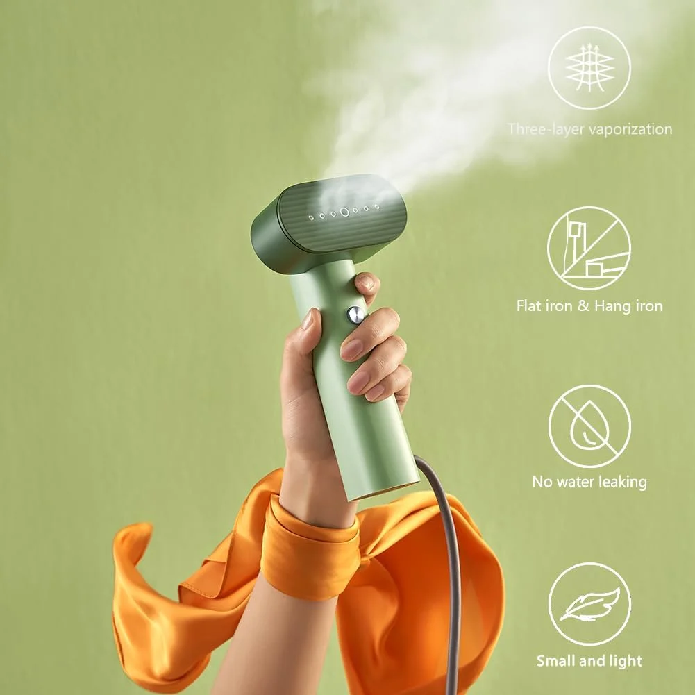بخارگر دستی 2 در 1 مدل G6 برای لباس و اتو، فقط 317 گرم وزن، 10 دقیقه بخار مداوم، بخارگر سبک 900 واتی برای مسافرت و منزل - سبز