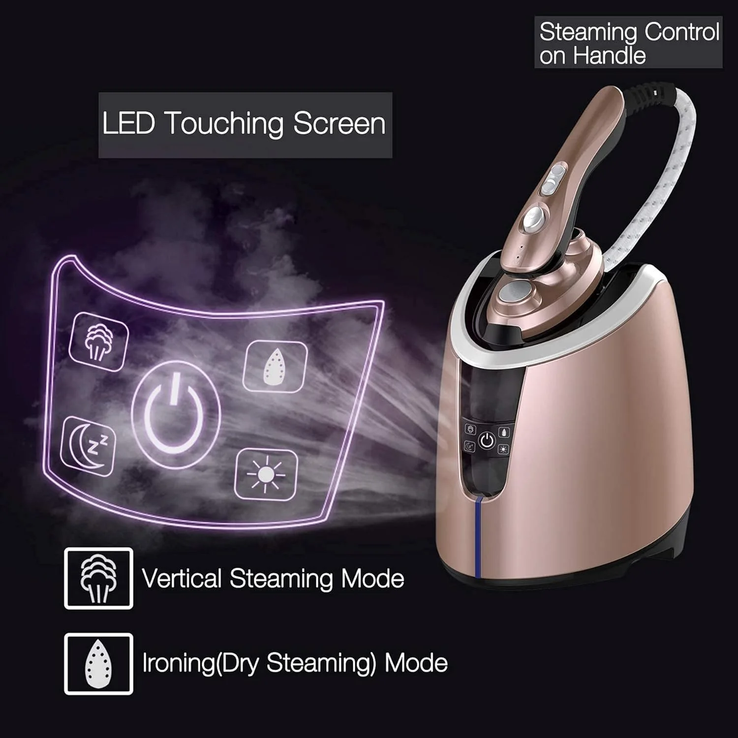 بخارگر لباس - بخارگر عمودی دو میله تلسکوپی 1800 وات حرفه ای اتو بخار خانگی کوچک اتو دستی با میز اتو، صورتی