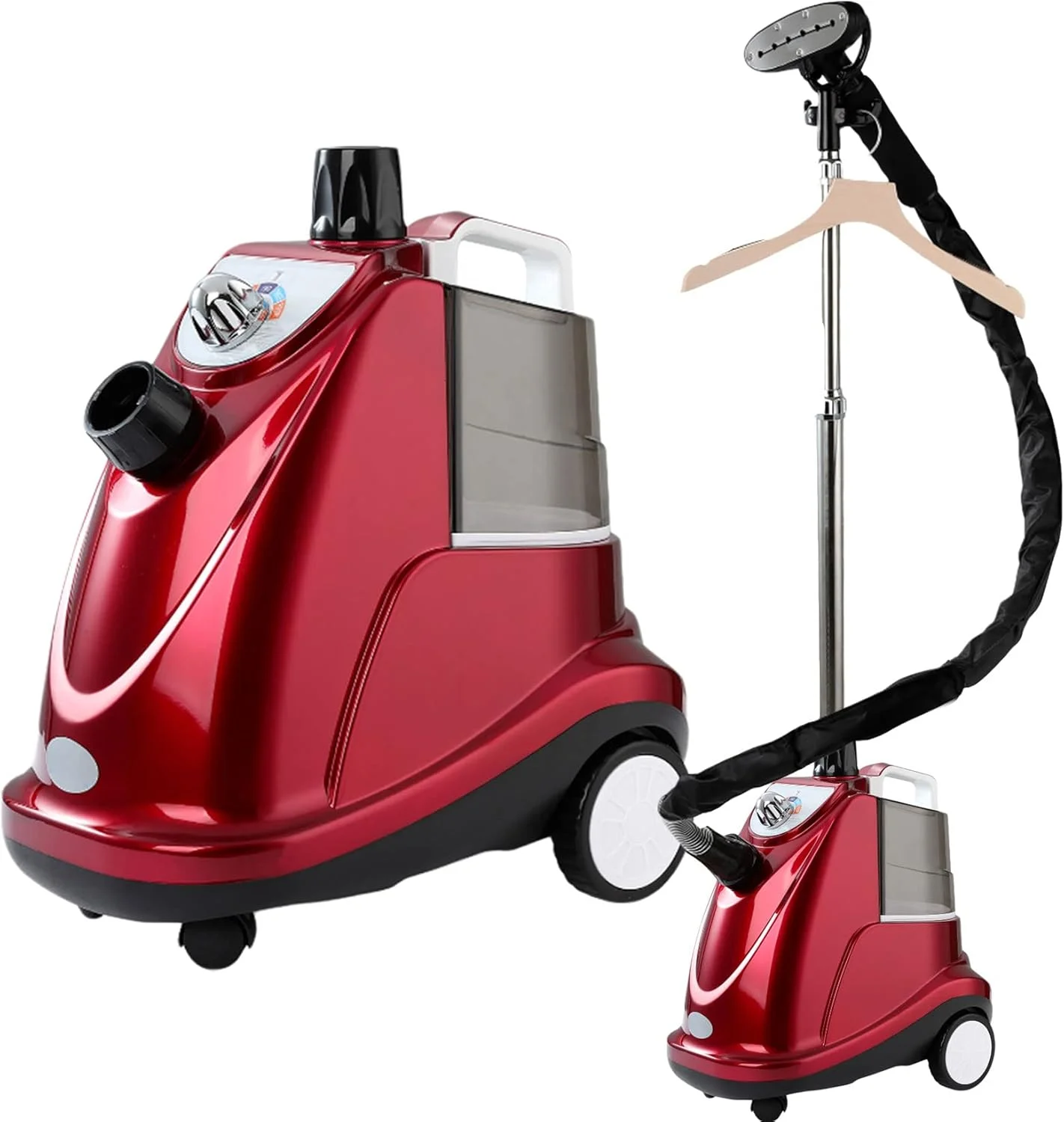 بخارگر لباس 2000 واتی ایستاده حرفه ای و سنگین، رفع سریع چروک لباس برای همه پارچه ها، با مخزن آب بزرگ 3.8 لیتری (قرمز)