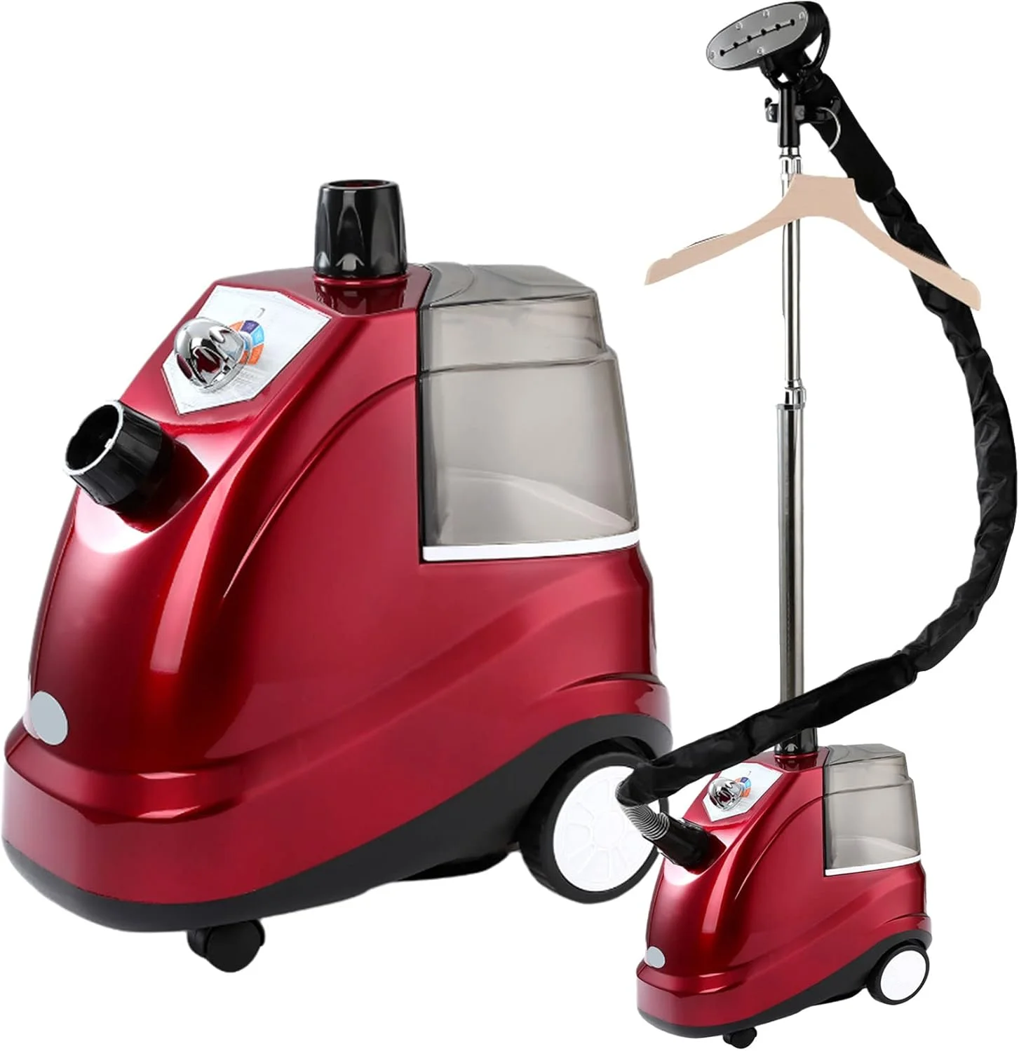 بخارگر لباس 1800 وات، بخارگر حرفه ای و سنگین برای لباس، مخزن آب 3.8 لیتری، کنترل بخار 4 مرحله ای به همراه برس و آویز لباس، قرمز