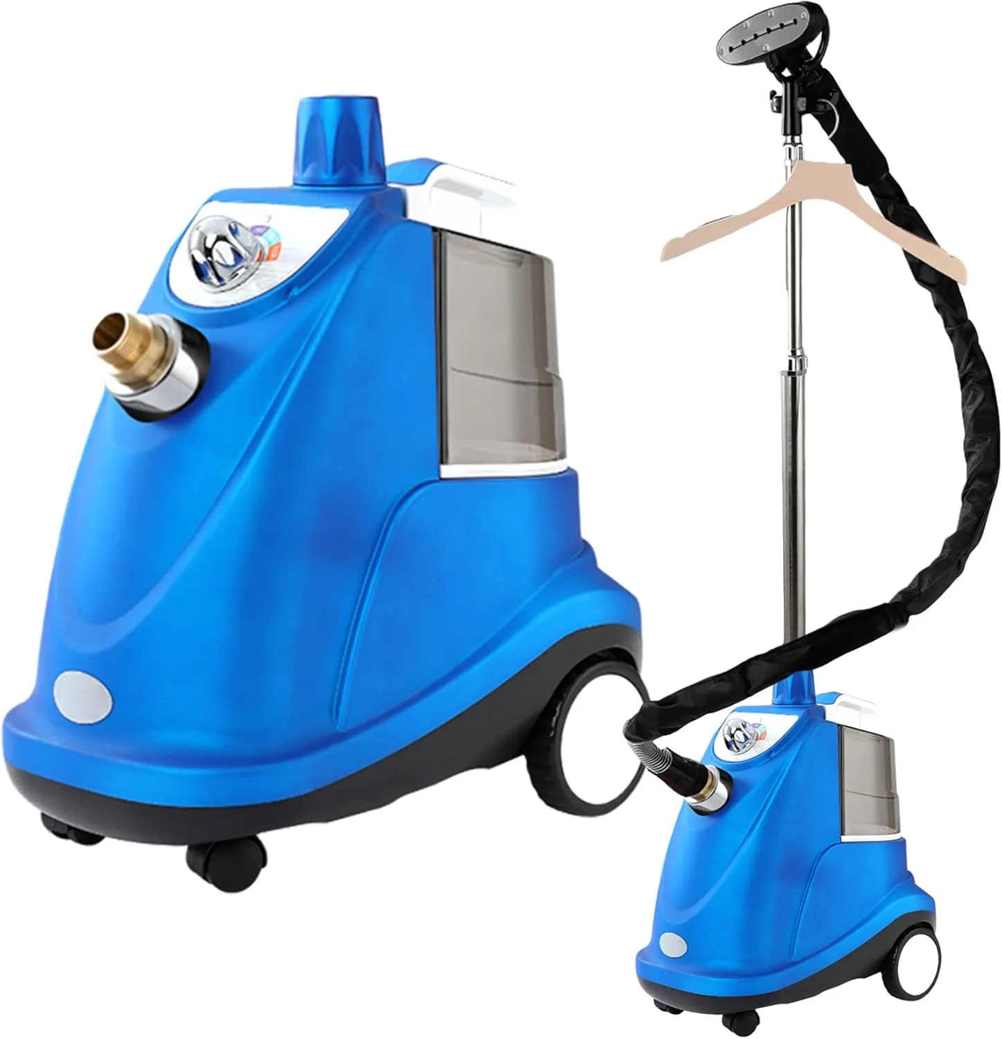 بخارگر لباس 1800 واتی، بخارگر ایستاده حرفه ای و سنگین لباس، مخزن آب 3.8 لیتری، کنترل بخار 4 مرحله ای با برس، آویز لباس، آبی