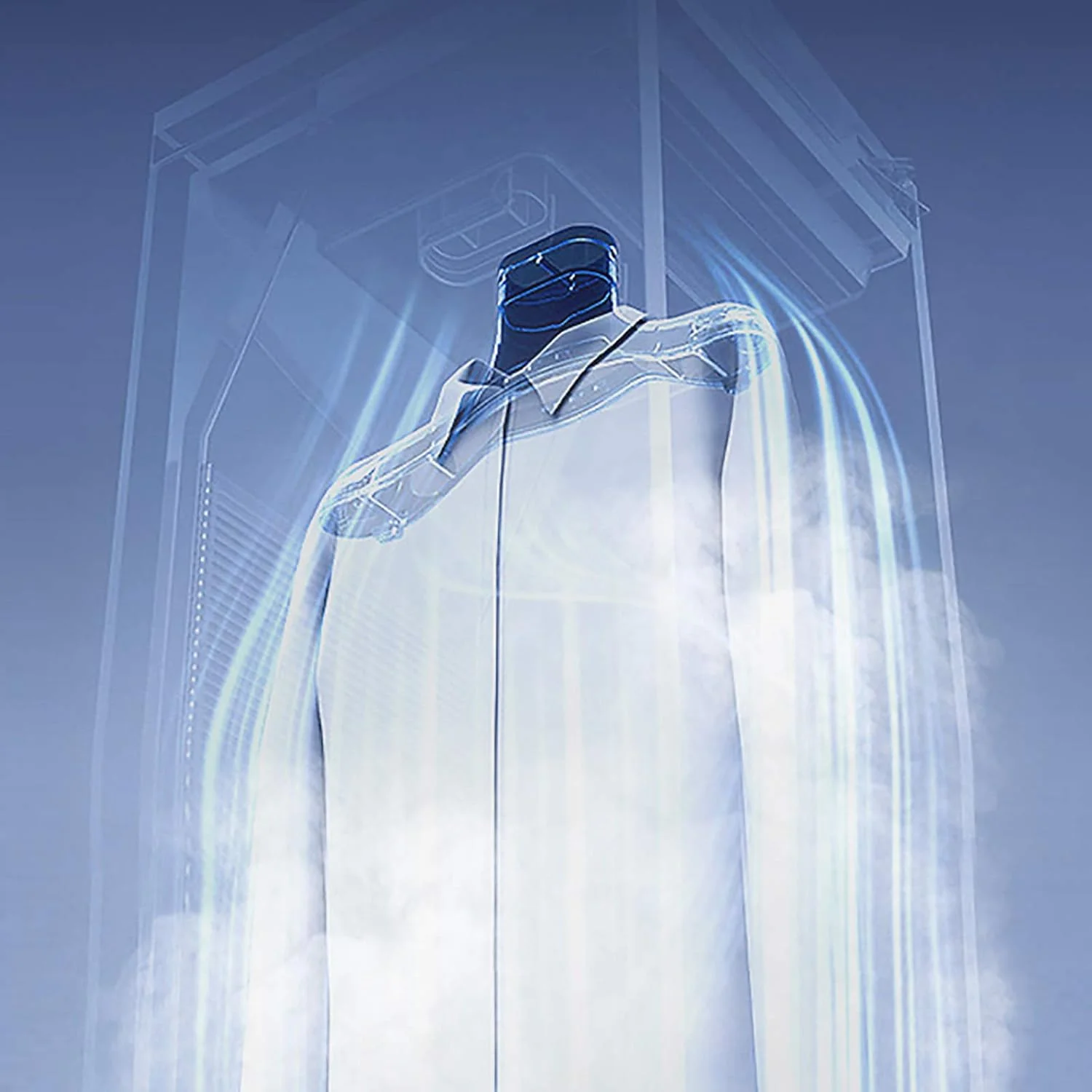 کابینت آینه دار بخارگر لباس، کمد مراقبت هوشمند لباس با بخار، دستگاه اتو تمام اتوماتیک، خشک کن سریع و دستگاه تمیز کننده لباس، 169 لیتر، 133 سانتی متر، بخار 169 وات