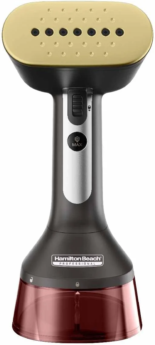 بخارگر لباس دستی حرفه ای همیلتون بیچ با برس پارچه، تا 1740 وات و جریان بخار قدرتمند 28 گرم در دقیقه، 2 حالت بخار، ظرفیت 300 میلی لیتر، دسته ارگونومیک، سیم 6 فوت، 11590-ME