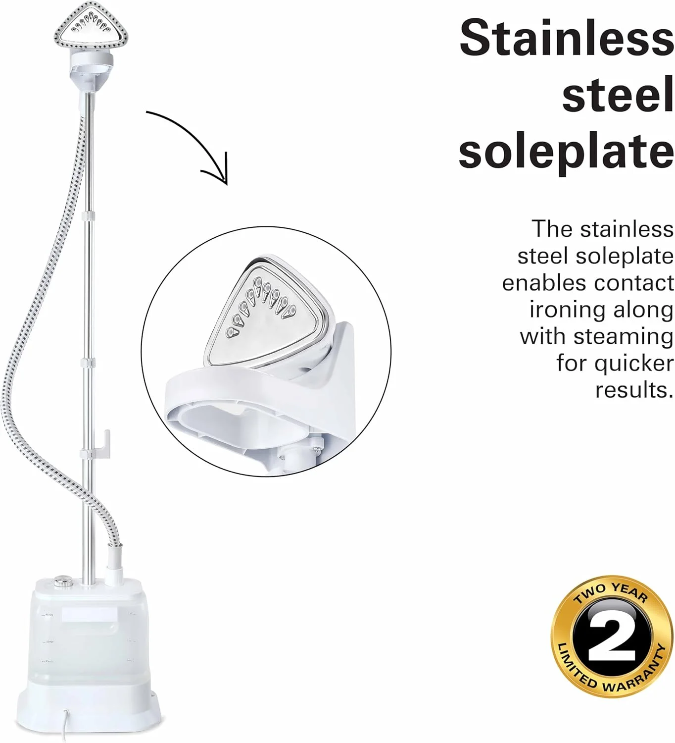 بخارگر لباس همیلتون بیچ با برس پارچه، 1700 وات، جریان بخار 38 گرم در دقیقه، 4 حالت بخار، کف استیل ضد زنگ، مخزن 1700 میلی لیتری، 45 دقیقه بخار بدون وقفه، ریل لباس دو طرفه