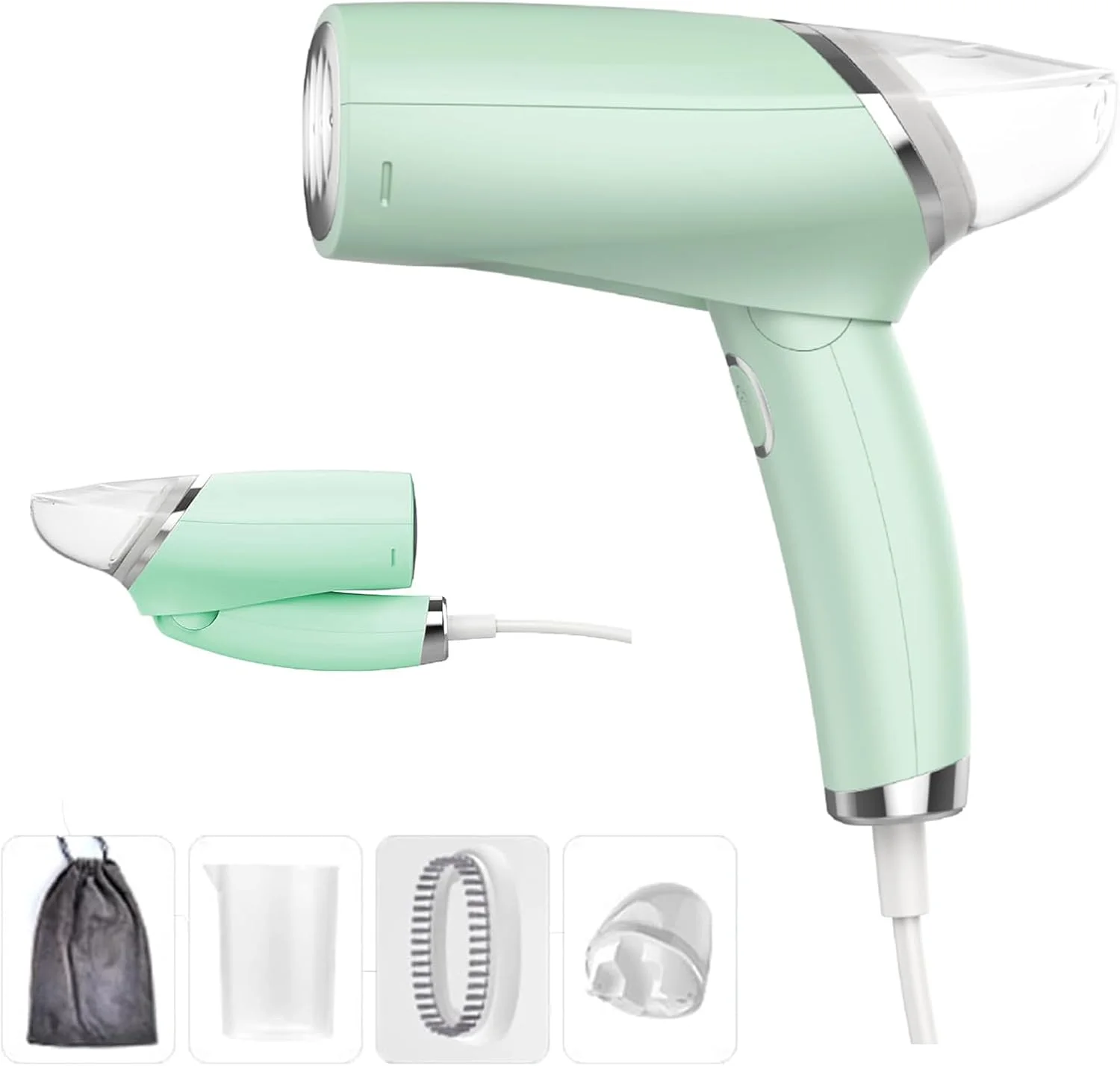 اتو بخار دستی، اتو بخار مسافرتی تاشو و جمع و جور، 1000 وات، بخار مداوم 15 گرم در دقیقه، گرم شدن سریع با مخزن آب جداشدنی 100 میلی لیتری، اتو مسافرتی برای پارچه ها (فیروزه ای)