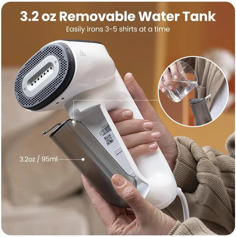 بخارگر دستی لباس با مخزن آب جداشدنی ۹۵ میلی لیتری، بدون پس زدن بخار، ظرفیت ۳-۵ پیراهن، سفید