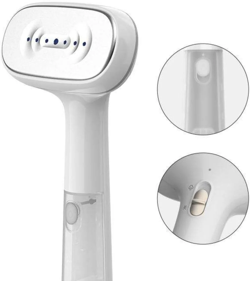 بخارگر لباس دستی با مخزن 2.5 لیتری، 220 دقیقه زمان کارکرد، مناسب برای 15 بلوز، 12 شلوار، 10 دامن، سفید