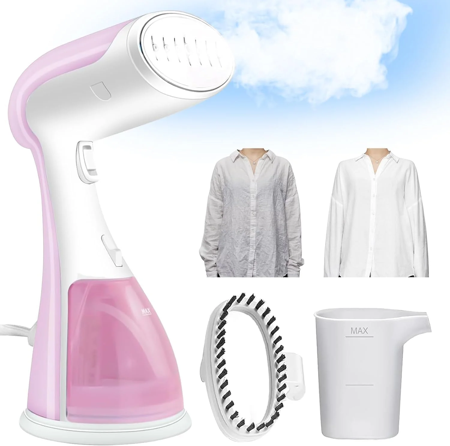 بخارگر لباس 1500 وات 300 میلی لیتر، دستگاه بخارگر دستی آویز، از بین برنده چروک پارچه لباس دستی قابل حمل، گرم شدن سریع 30 ثانیه ای، خاموش شدن خودکار، مخزن آب بزرگ جداشدنی