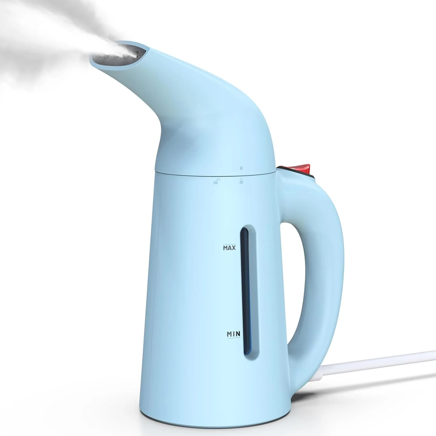 بخارگر دستی لباس، بخارگر قابل حمل برای از بین بردن چروک لباس، مخزن آب 230 میلی لیتری، 12 دقیقه بخار مداوم، سیم 2.3 متری، ایده آل برای تمام پارچه ها، طراحی تک دکمه ای (آبی)