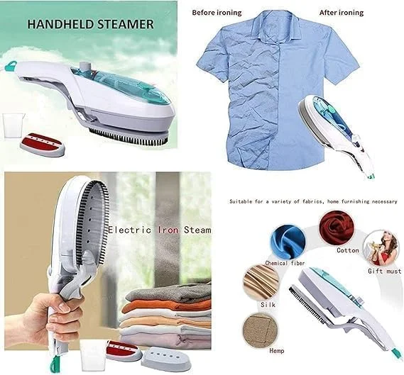 اتو بخار دستی لباس، اتو پارچه ای قابل حمل، سفید و آبی، بخارگر لباس سبک وزن و حمل آسان