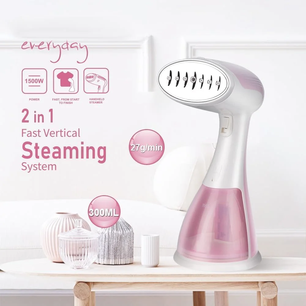 بخارگر لباس 1500 وات 300 میلی لیتر، دستگاه بخارگر دستی آویز، از بین برنده چروک پارچه لباس دستی قابل حمل، گرم شدن سریع 30 ثانیه ای، خاموش شدن خودکار، مخزن آب بزرگ جداشدنی