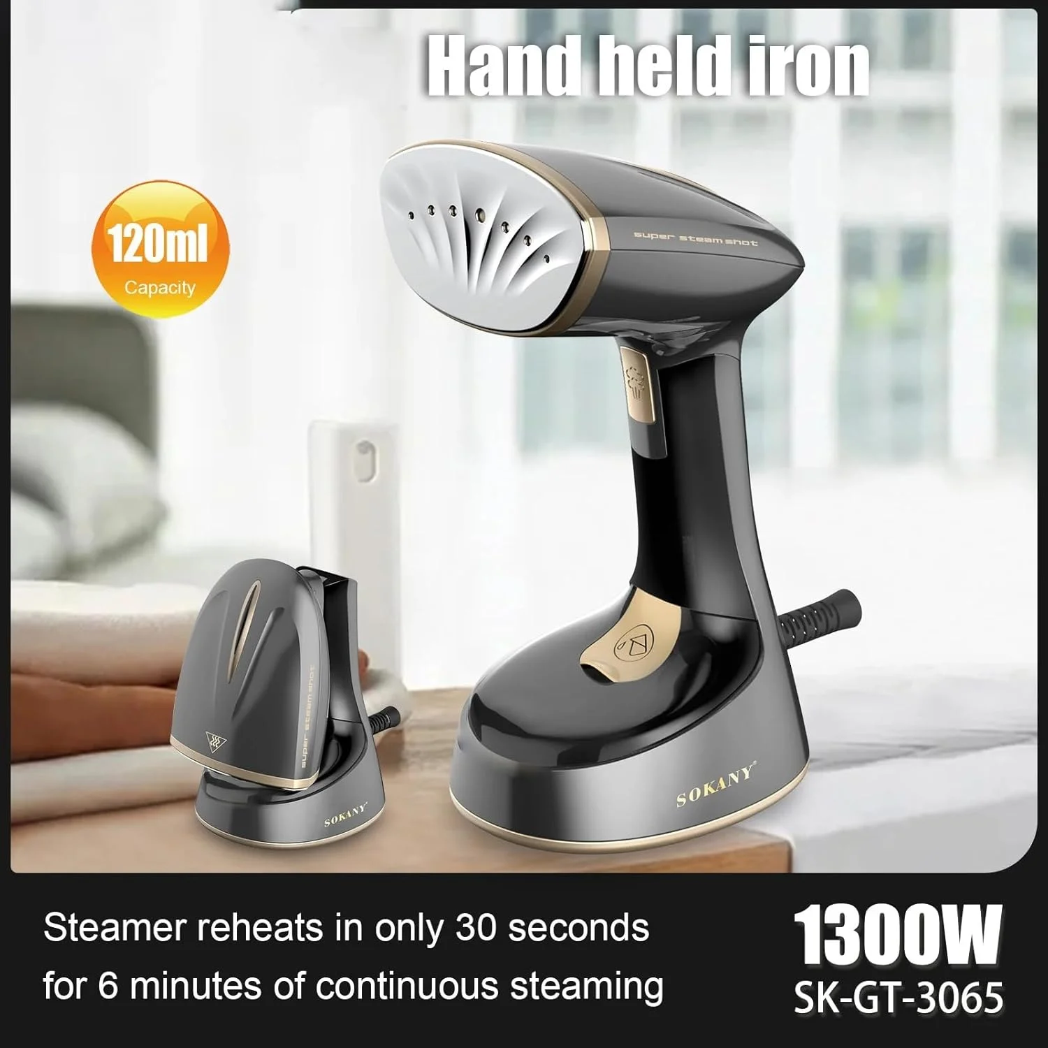 اتو بخار دستی، اتو بخار حرفه ای لباس 1300 وات، مخزن 120 میلی لیتری، 2 تنظیمات حرارتی