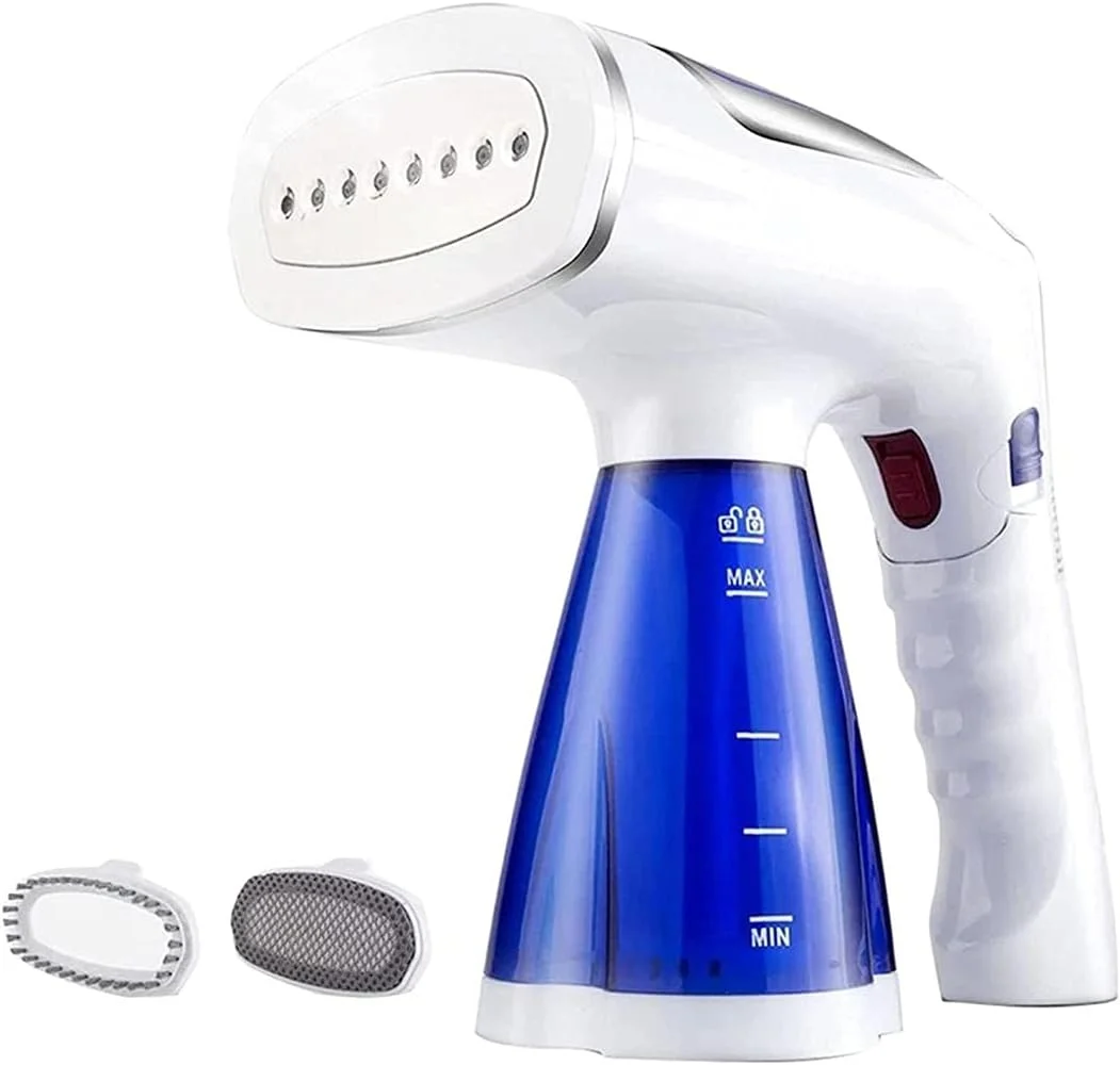 بخارگر لباس، بخارگر دستی 1600 واتی با مخزن آب 250 میلی لیتری، بخارگر قابل حمل با گرم شدن سریع با اتصال بطری آب/برس و غیره، محافظت در برابر قطع برق برای مسافرت، خانه و دفتر (EU)