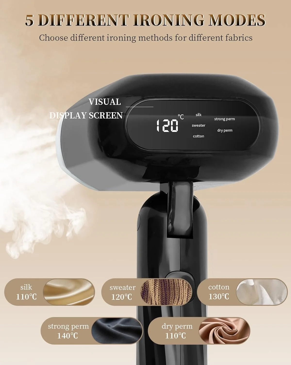 بخارگر دستی 1800 واتی برای لباس، اتو بخار و خشک قابل حمل 2 در 1 با خاموشی خودکار، گرم شدن سریع 10 ثانیه ای، 5 حالت، صفحه سرامیکی، اتو مسافرتی تاشو با مخزن 330 میلی لیتری برای از بین بردن چروک پارچه