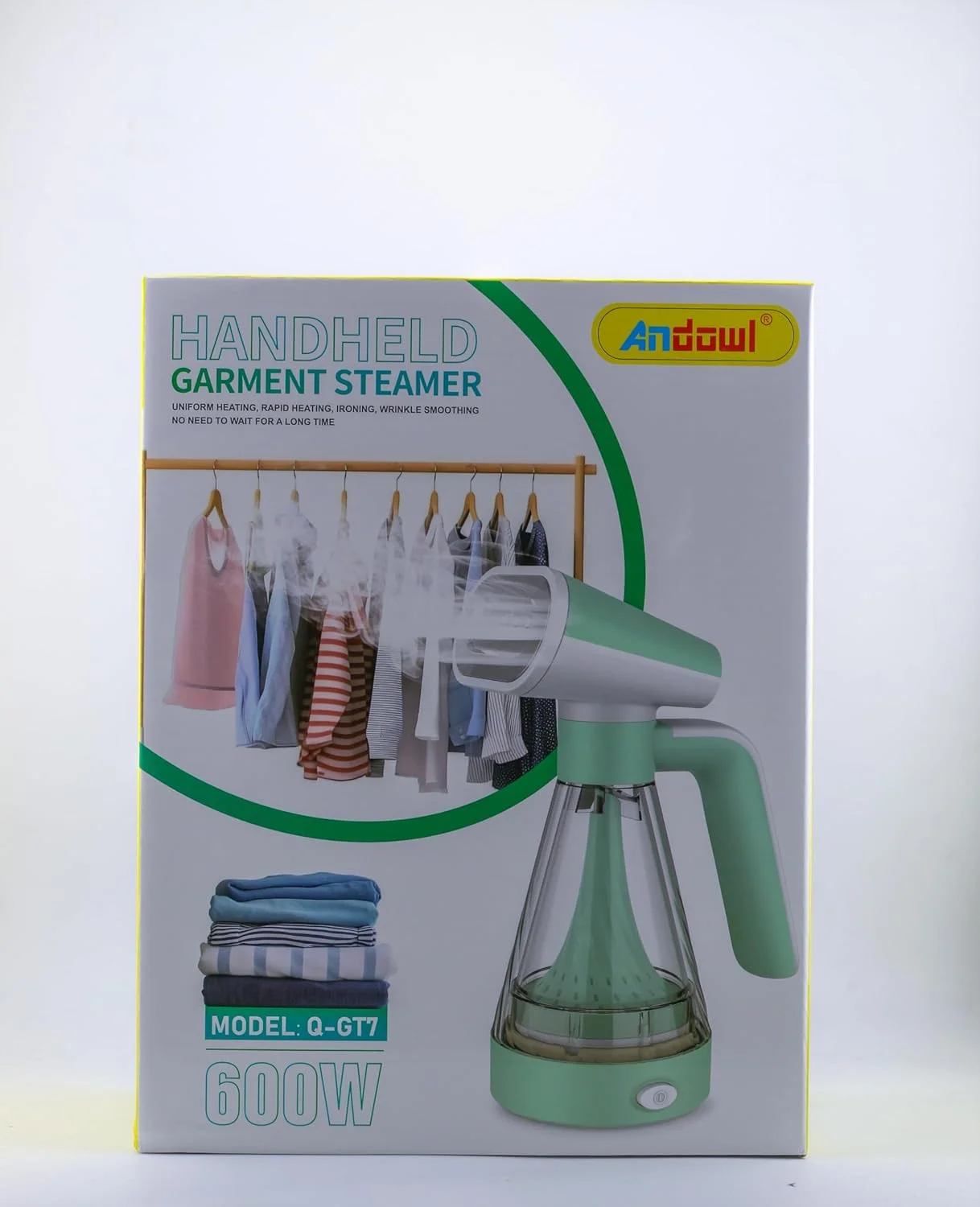 بخارگر دستی لباس، 600 وات، مدل Q-GT7، گرمایش یکنواخت با صاف کردن چروک، سبز نعنایی بخارگر دستی لباس، 600 وات، مدل Q-GT7، گرمایش یکنواخت با صاف کردن چروک، سبز نعنایی