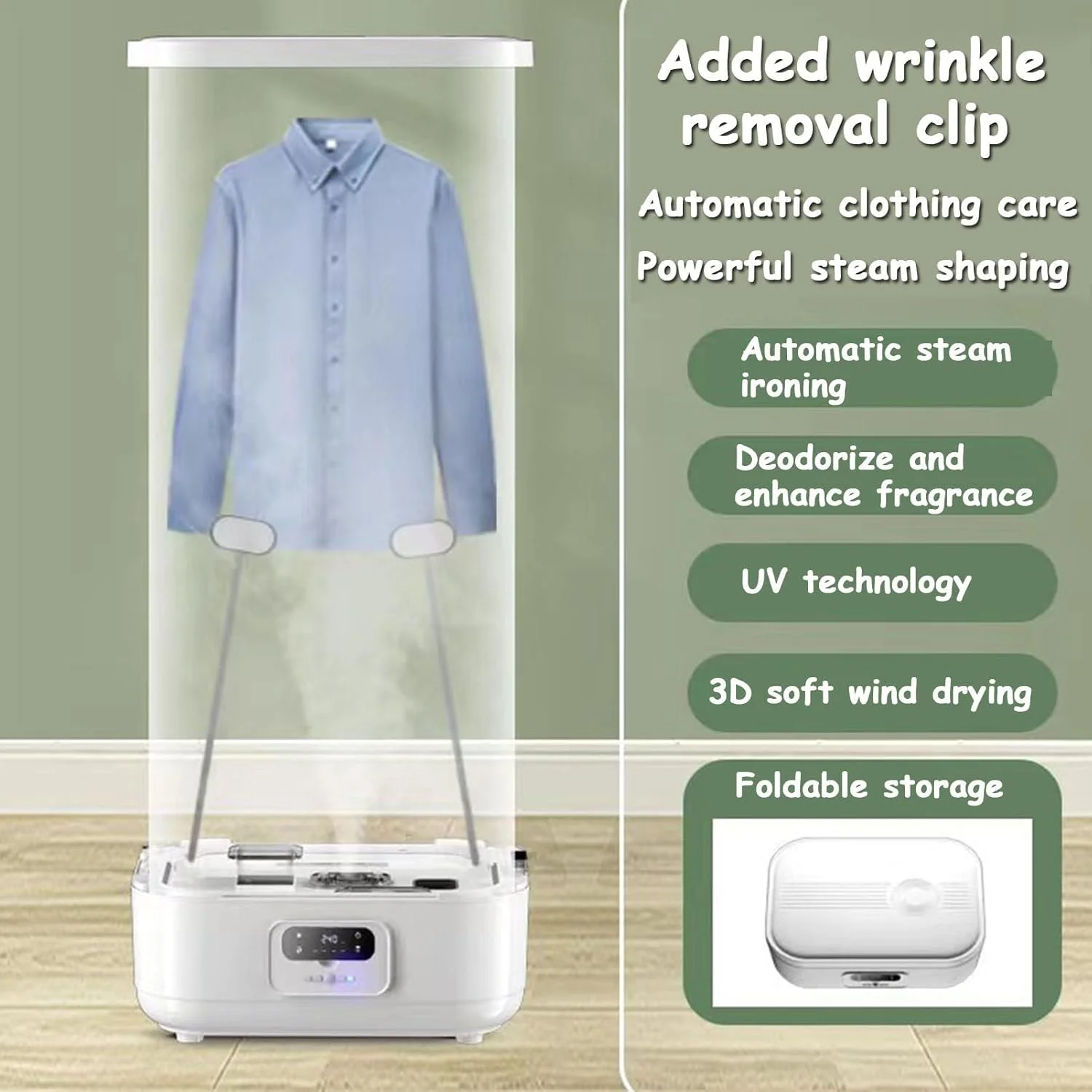 اتو بخار آویز لباس، اتو بخار عمودی بی سیم اتوماتیک با گیره رفع چروک، برای لباس و پارچه، مراقبت ویژه، بخار خشک‌کن سریع