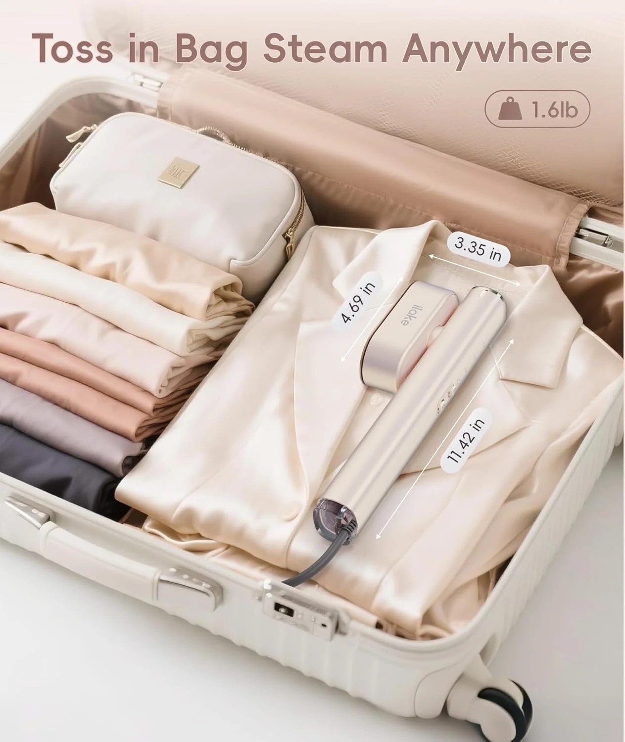 بخارگر مسافرتی لباس Ilake، 100-240 ولت، بخارگر قابل حمل دو ولتاژ، بخارگر و اتو دستی سایز مسافرتی 1000 وات 2 در 1 برای مسافرت های جهانی و اروپا، کار، خانه، رزگلد