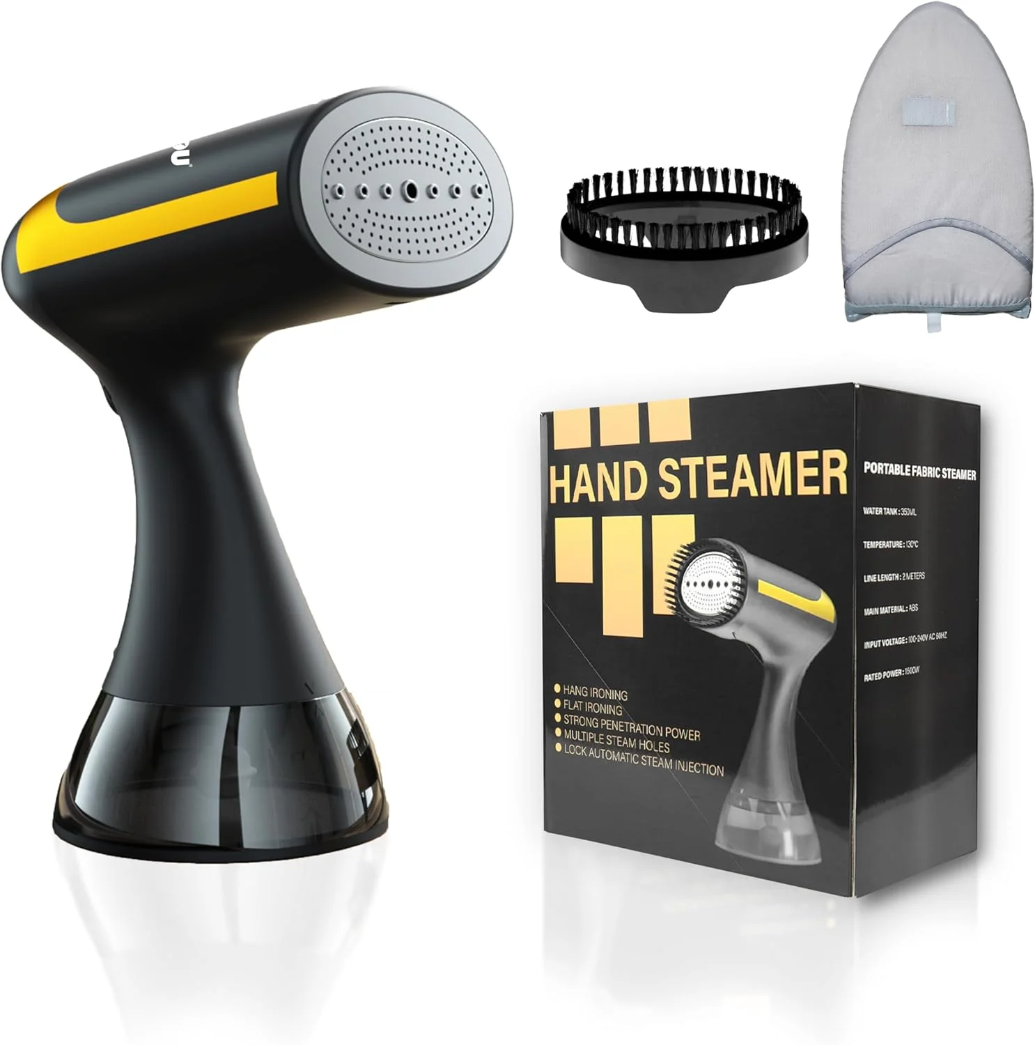 بخارگر دستی لباس 1500 واتی Jinou - بخارگر قابل حمل لباس با صفحه بخار استیل ضد زنگ، مخزن جداشدنی 300 میلی لیتری، گرم شدن سریع 20 ثانیه ای - ایده آل برای خانه، مسافرت، پرده، رختخواب - دارای دستکش رایگان