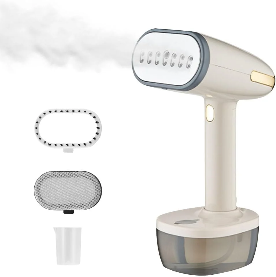 بخارگر دستی لباس JZS، بخارگر قابل حمل برای لباس، بخار نفوذی قوی ۱۸۰۰ واتی از بین برنده چروک پارچه، مخزن آب بزرگ ۳۵۰ میلی لیتری با برس برای خانه و مسافرت (بژ)