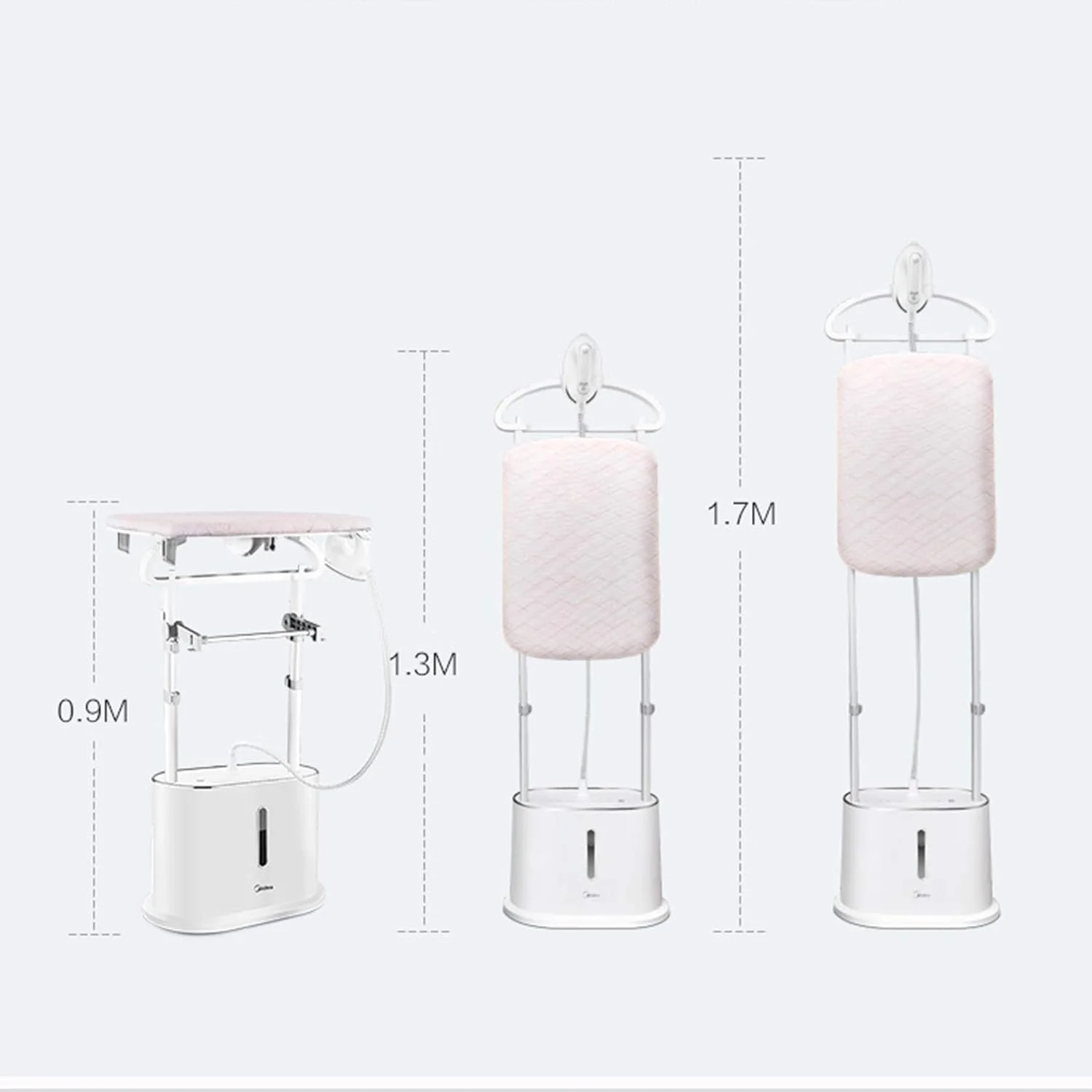 بخارگر لباس حرفه ای عمودی دو میله ای کشویی با مخزن آب 2 لیتری، دارای تخته اتو و آویز لباس، اتو کوچک خانگی دستی