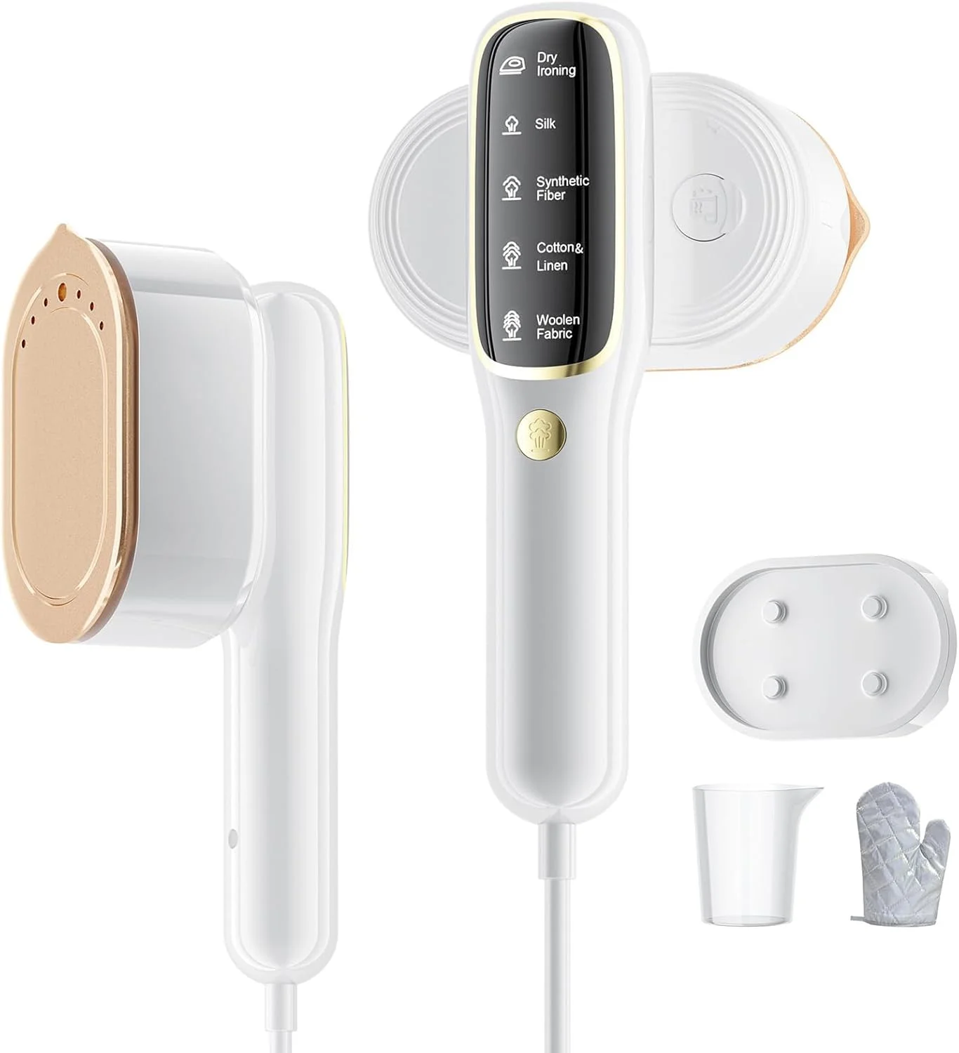 بخارشوی لباس قابل حمل، بخارشوی دستی لباس با 5 حالت و صفحه نمایش هوشمند، گرم شدن سریع 15 ثانیه ای، عملکرد دوگانه مرطوب و خشک برای رفع چروک، مناسب برای استفاده در منزل و مسافرت (سفید چینی)