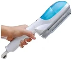 اتو بخار مسافرتی قابل حمل با برس‌های متعدد، سفید و فیروزه‌ای، بخارگر دستی لباس