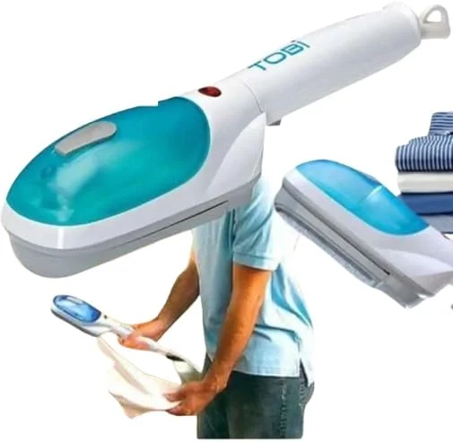 اتو بخار مسافرتی قابل حمل با برس‌های متعدد، سفید و فیروزه‌ای، بخارگر دستی لباس