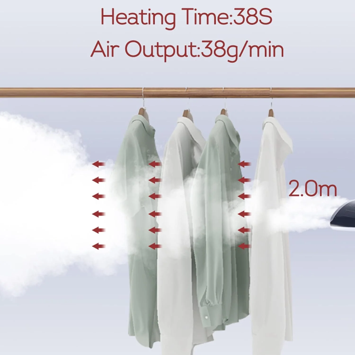 بخارگر ایستاده لباس قدرتمند 2000 وات، بخارگر ایستاده پارچه و لباس با گرمایش سریع 35 ثانیه ای، چین و چروک ها را در کمترین زمان از بین می برد، دارای مخزن آب 1.3 لیتری و چوب لباسی ضد لغزش، قرمز