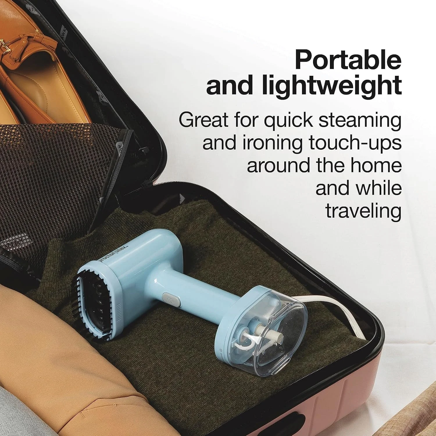 اتو بخار و اتو مسافرتی جمع و جور پراکتور سیلکس برای لباس، آماده در 45 ثانیه برای 7 دقیقه استفاده مداوم، قابل حمل و سبک، ملزومات سفر، مخزن آب 120 میلی لیتری، آبی