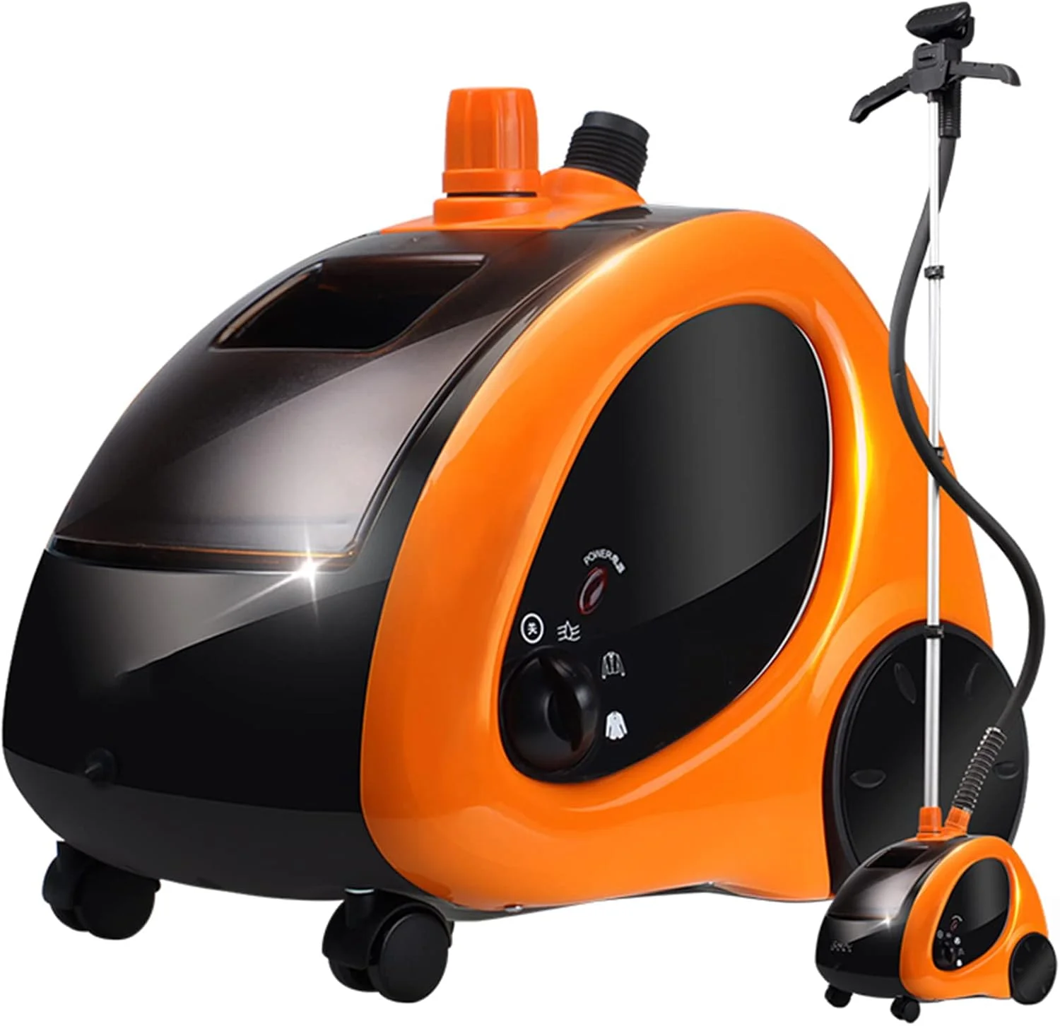 بخارگر حرفه ای لباس برای پارچه ها با ارتفاع عمودی قابل تنظیم 1500 وات 1750 وات بخارگر لباس سنگین برای مصارف تجاری با مخزن آب 1.8 لیتری، نارنجی (نارنجی)