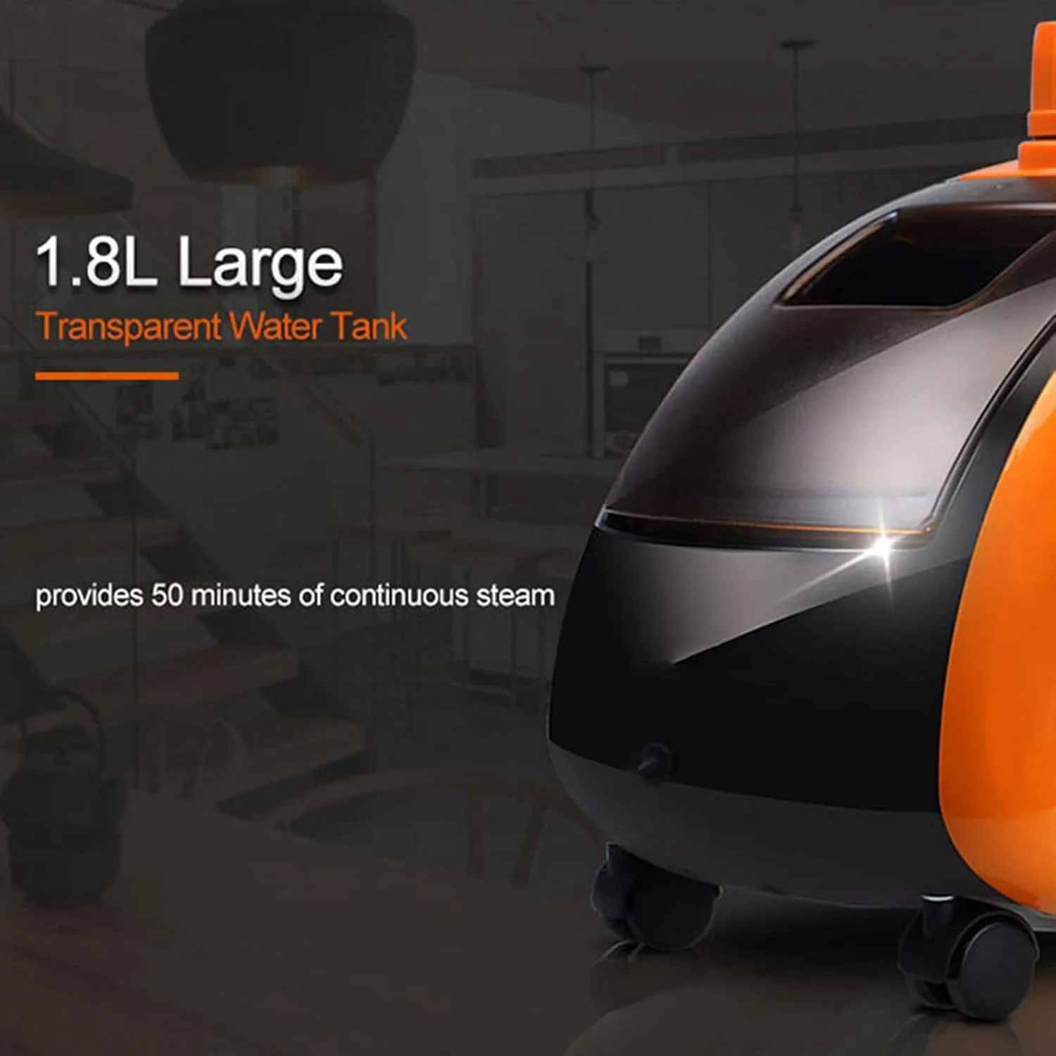 بخارگر حرفه ای لباس برای پارچه ها با ارتفاع عمودی قابل تنظیم 1500 وات 1750 وات بخارگر لباس سنگین برای مصارف تجاری با مخزن آب 1.8 لیتری، نارنجی (نارنجی)