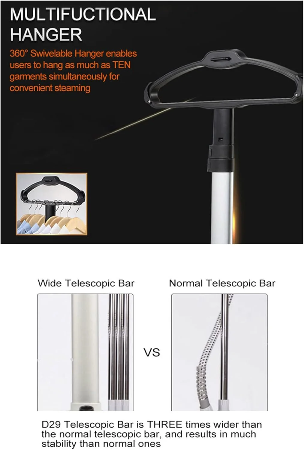 بخارگر حرفه ای لباس، بخارگر لباس 1500 واتی سنگین برای مصارف تجاری، ارتفاع عمودی قابل تنظیم