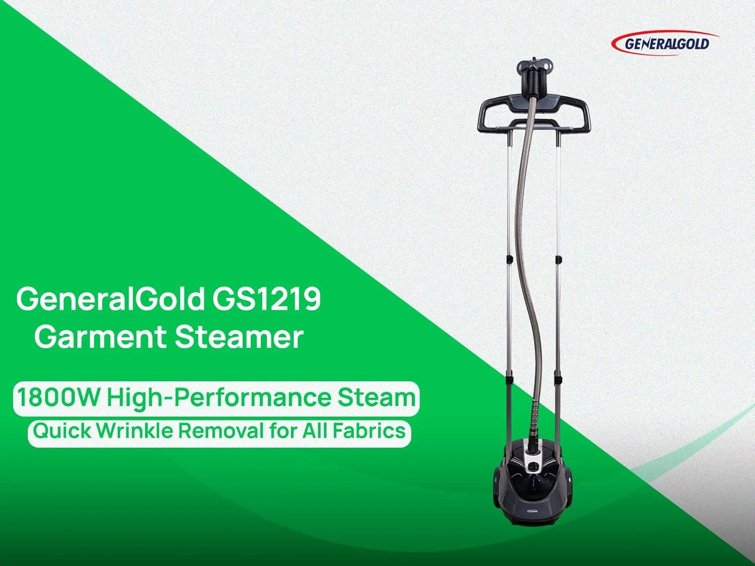 بخارگر ایستاده حرفه ای لباس جنرال گلد 1800 وات، بخارگر عمودی لباس با مخزن 2.6 لیتری، سطوح بخار قابل تنظیم برای ابریشم، پنبه، کتان، عبا و کندوره