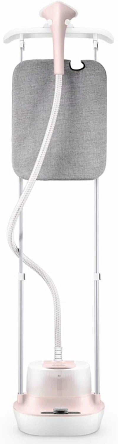 بخارگر عمودی حرفه ای لباس - تلسکوپی دو میله ای 2000 وات، اتو کشی کوچک دستی با صفحه اتو داخلی و مخزن آب 2.5 لیتری برای مصارف خانگی و تجاری (پنل صورتی)