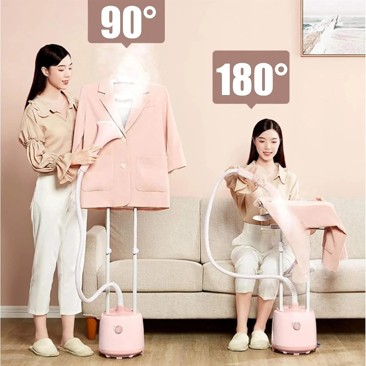 بخارگر عمودی حرفه ای لباس - تلسکوپی دو میله ای 2000 وات اتو کشی دستی کوچک با تخته اتو داخلی