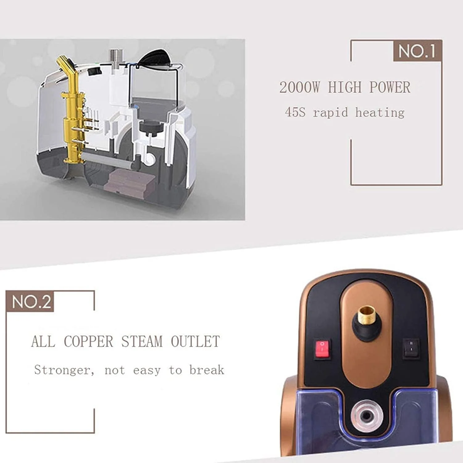 بخارگر عمودی حرفه ای لباس، بخارگر پارچه لباس 2000 وات برای بخار دادن لباس های تجاری و خانگی (قهوه ای)