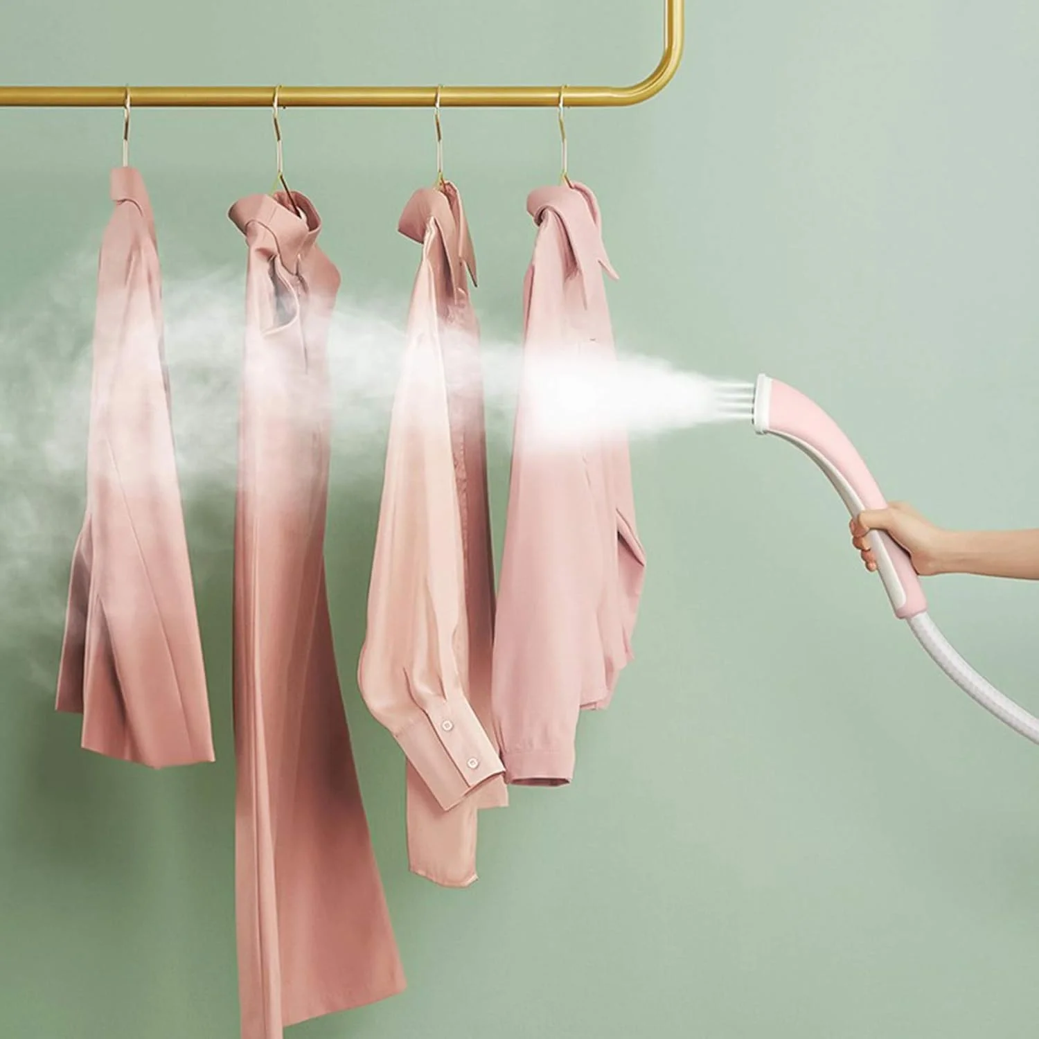 بخارگر عمودی حرفه ای لباس - تلسکوپی دو میله ای 2000 وات، اتو کشی کوچک دستی با صفحه اتو داخلی و مخزن آب 2.5 لیتری برای مصارف خانگی و تجاری (پنل صورتی)