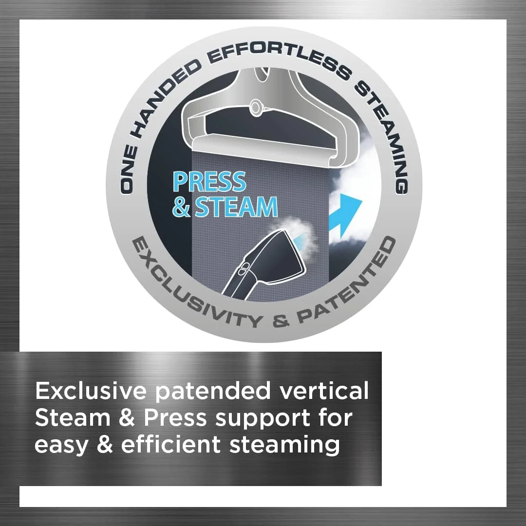 اتوی بخار ایستاده روونتا مدل Prostyle با صفحه نمایش، ارتفاع 160 سانتیمتر، مخزن آب 1.5 لیتری، توان 1500 وات، اتوکشی و بخار دهی لباس، اتوی بخار مشکی مدل IS3440