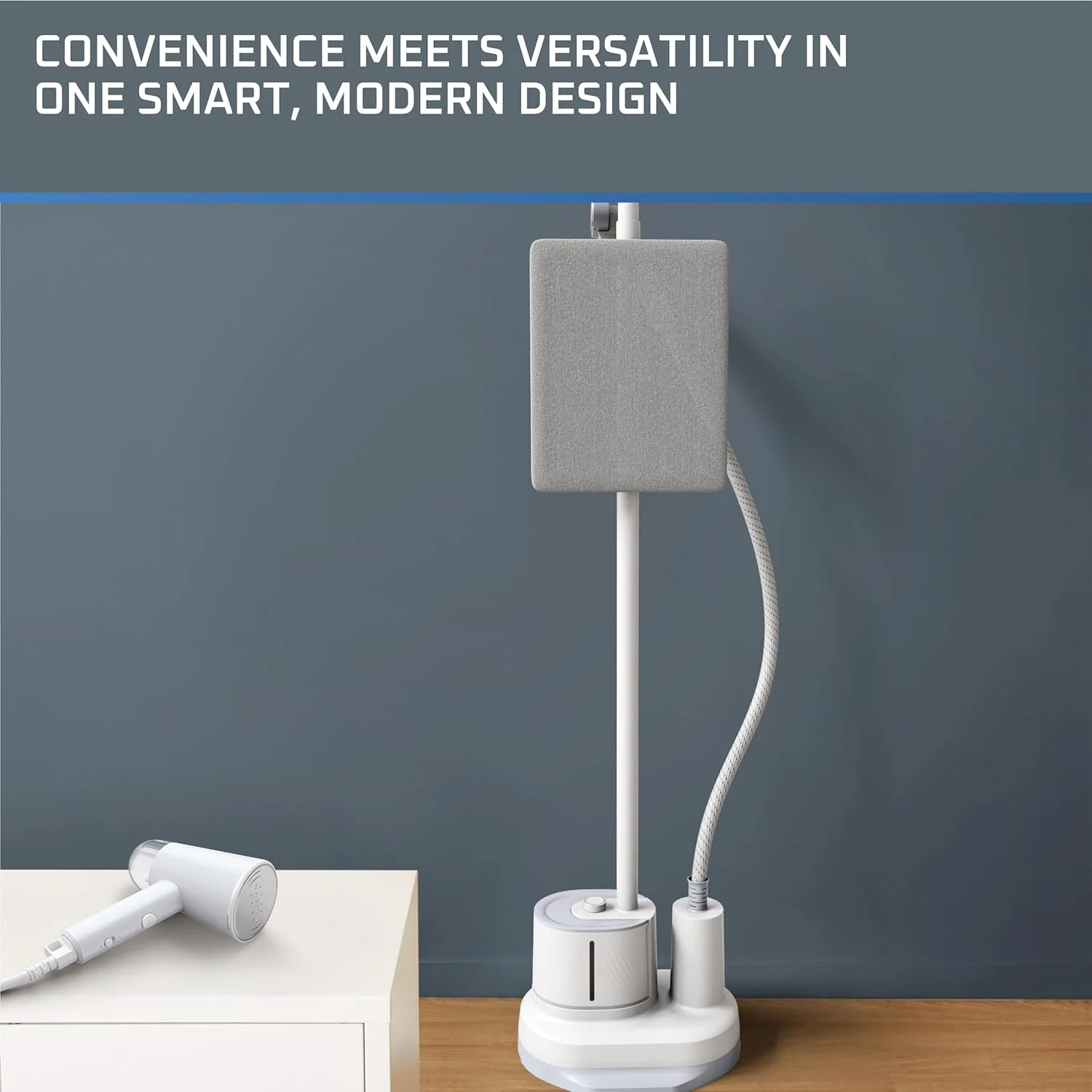 بخارگر لباس روونتا، بخارگر خانگی، تمام استیل ضد زنگ با میز اتو عمودی، مخزن آب 1.2 لیتری، آویز لباس، جمع و جور، 1800 وات