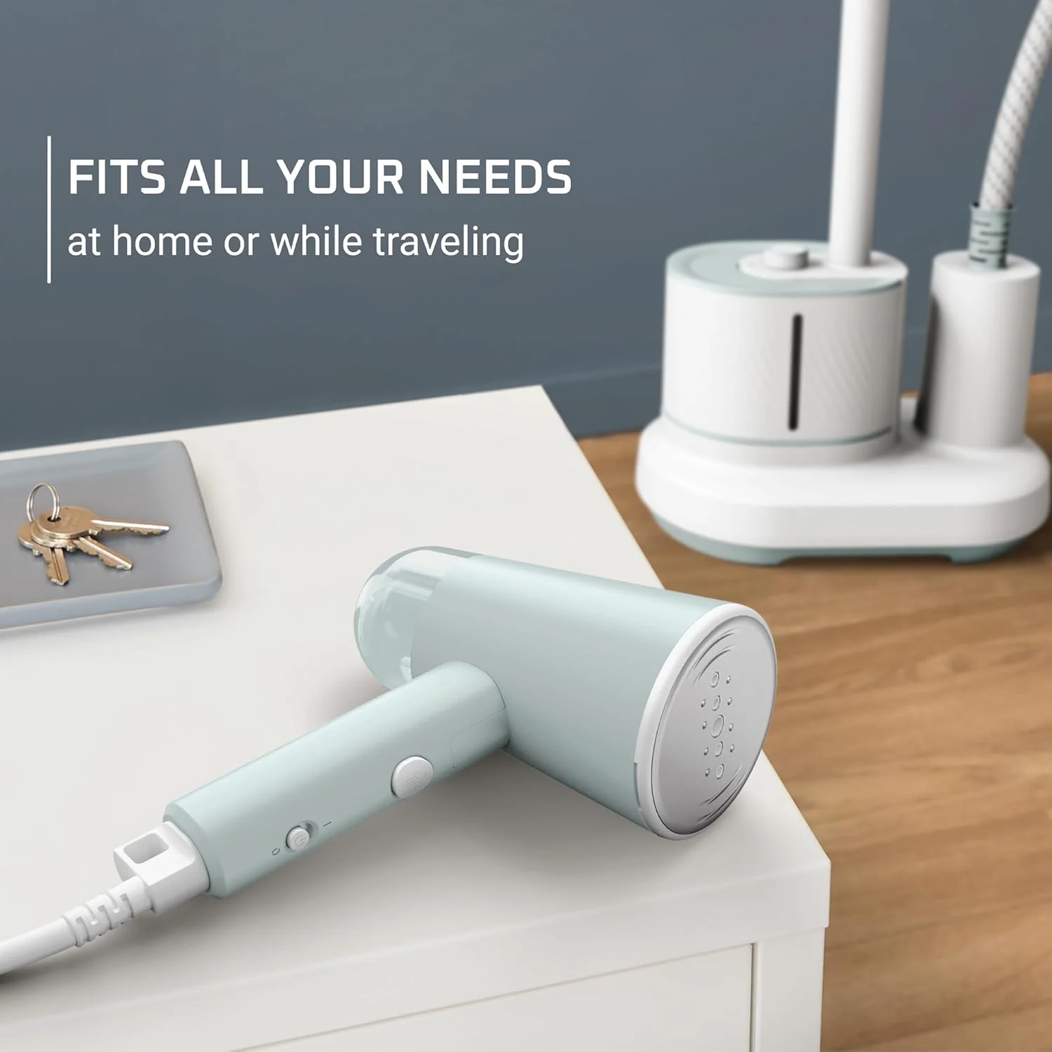 اتو بخار دستی لباس روونتا، بخارگر مسافرتی، ظرفیت مخزن 68 میلی لیتر، تاشو، بخار آسان، 1100 وات، اتوکشی، بخارگر لباس سبز، لوازم ضروری سفر، DR1014