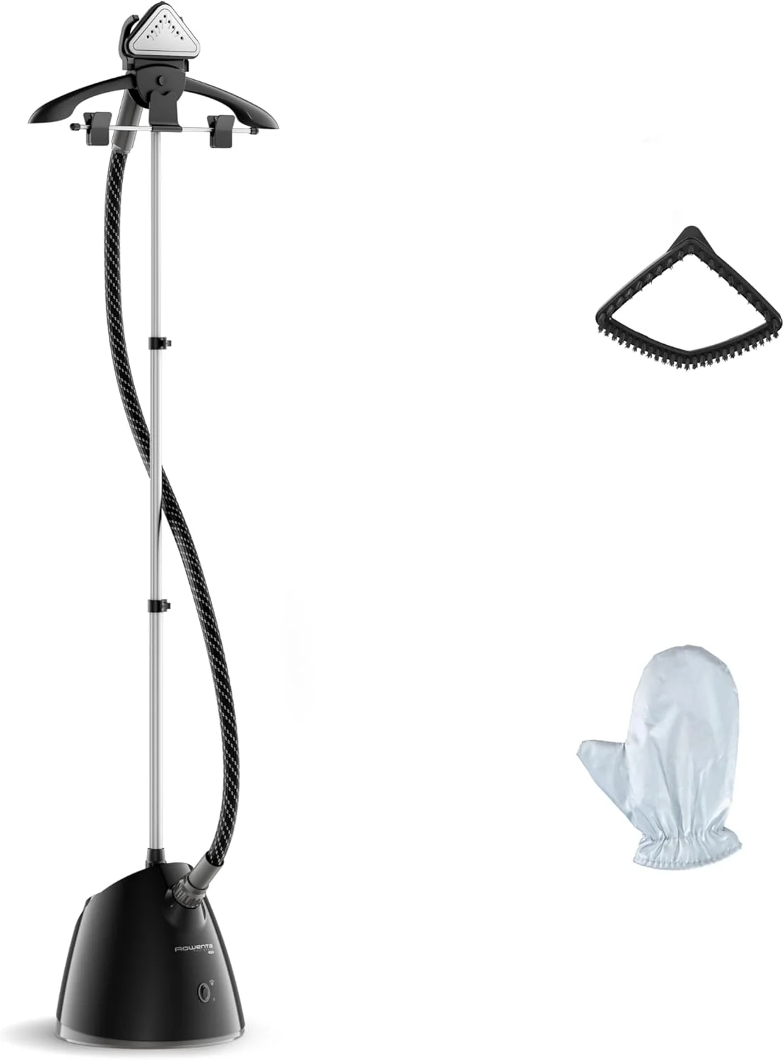 بخارگر لباس روونتا مدل Pro Style، بخارگر ایستاده با گرم شدن سریع 45 ثانیه ای و مخزن آب جداشدنی 1.5 لیتری، 1500 وات، دارای گیره برای آویزان کردن لباس، اتوکشی، بخارگر لباس مشکی، IS2461