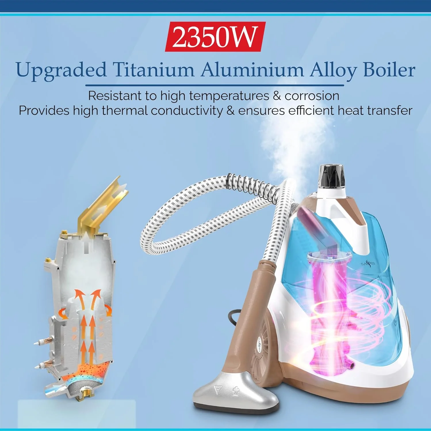 بخارگر لباس قدرتمند 2200 واتی SA BI با بخار 98 درجه سانتیگراد، از بین برنده میکروب ها و رفع چین و چروک در کمترین زمان، بخارگر لباس با جریان بخار 50 گرم در دقیقه بخارگر لباس قدرتمند 2200 واتی SA BI با بخار 98 درجه سانتیگراد، از بین برنده میکروب ها و رفع چین و چروک در کمترین زمان، بخارگر لباس با جریان بخار 50 گرم در دقیقه