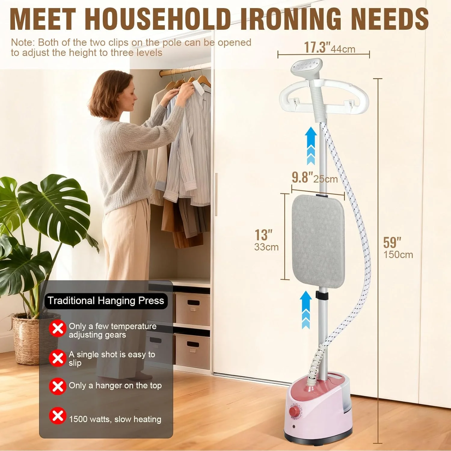 بخارگر عمودی لباس SKY-TOUCH، 2000 وات، مخزن جداشدنی 1.6 لیتری، 10 حالت بخار، اتو کشی افقی و عمودی، نرخ بخار 35 گرم در دقیقه، ایده آل برای لباس های ظریف و لباس های بلند بخارگر عمودی لباس SKY-TOUCH، 2000 وات، مخزن جداشدنی 1.6 لیتری، 10 حالت بخار، اتو کشی افقی و عمودی، نرخ بخار 35 گرم در دقیقه، ایده آل برای لباس های ظریف و لباس های بلند