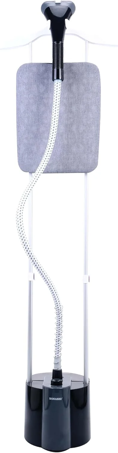 بخارگر لباس سوناشی با سکوی اتو بخار سنتی | 60 دقیقه کار مداوم - بخارگر حرفه ای با تخته اتو/سر اسپری/چوب لباسی و نگهدارنده 1.8 لیتری 2000 وات SGS-317N مشکی بخارگر لباس سوناشی با سکوی اتو بخار سنتی | 60 دقیقه کار مداوم - بخارگر حرفه ای با تخته اتو/سر اسپری/چوب لباسی و نگهدارنده 1.8 لیتری 2000 وات SGS-317N مشکی