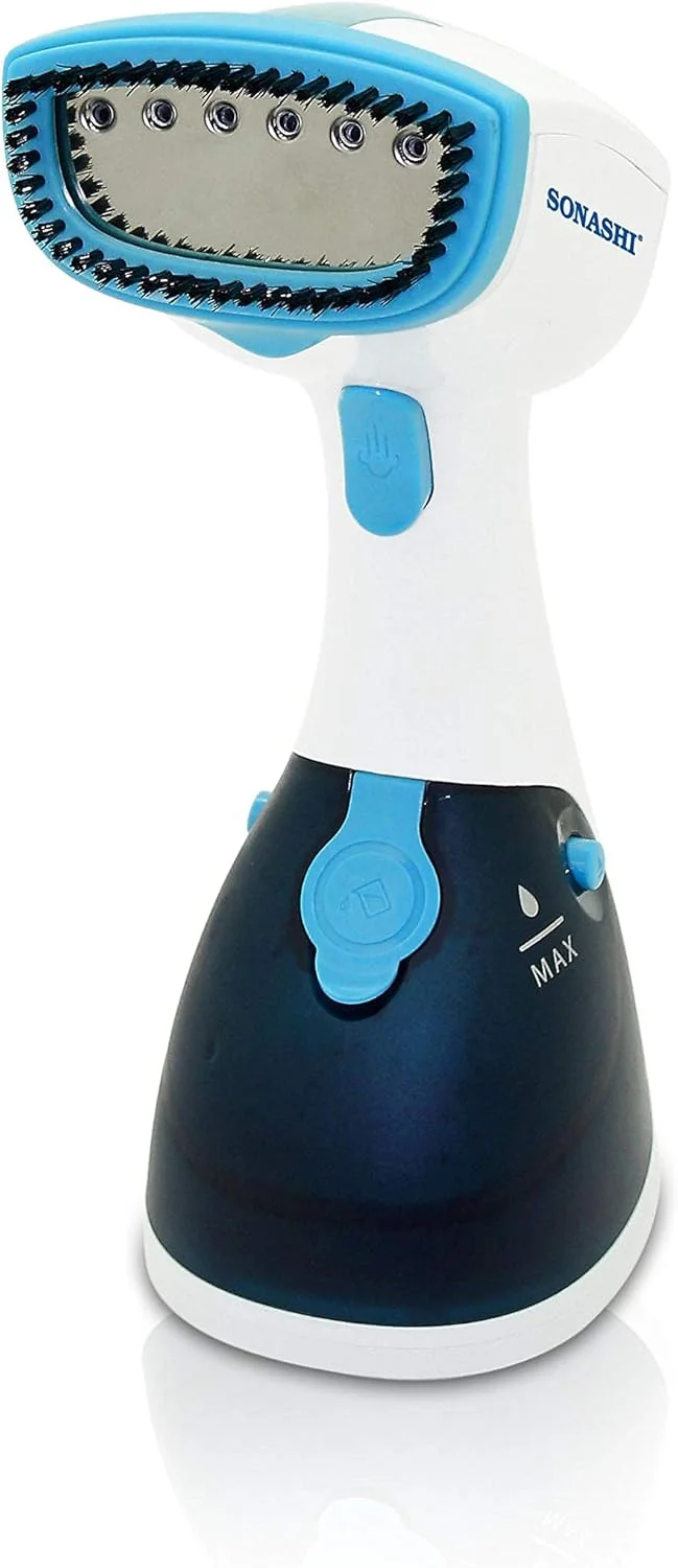 بخارگر لباس قابل حمل سوناشی با مخزن آب جداشدنی 250 میلی لیتری، طراحی سبک و قابل حمل، بخارگر دستی مسافرتی سبک وزن، 1100 وات SGS-315 آبی/سفید