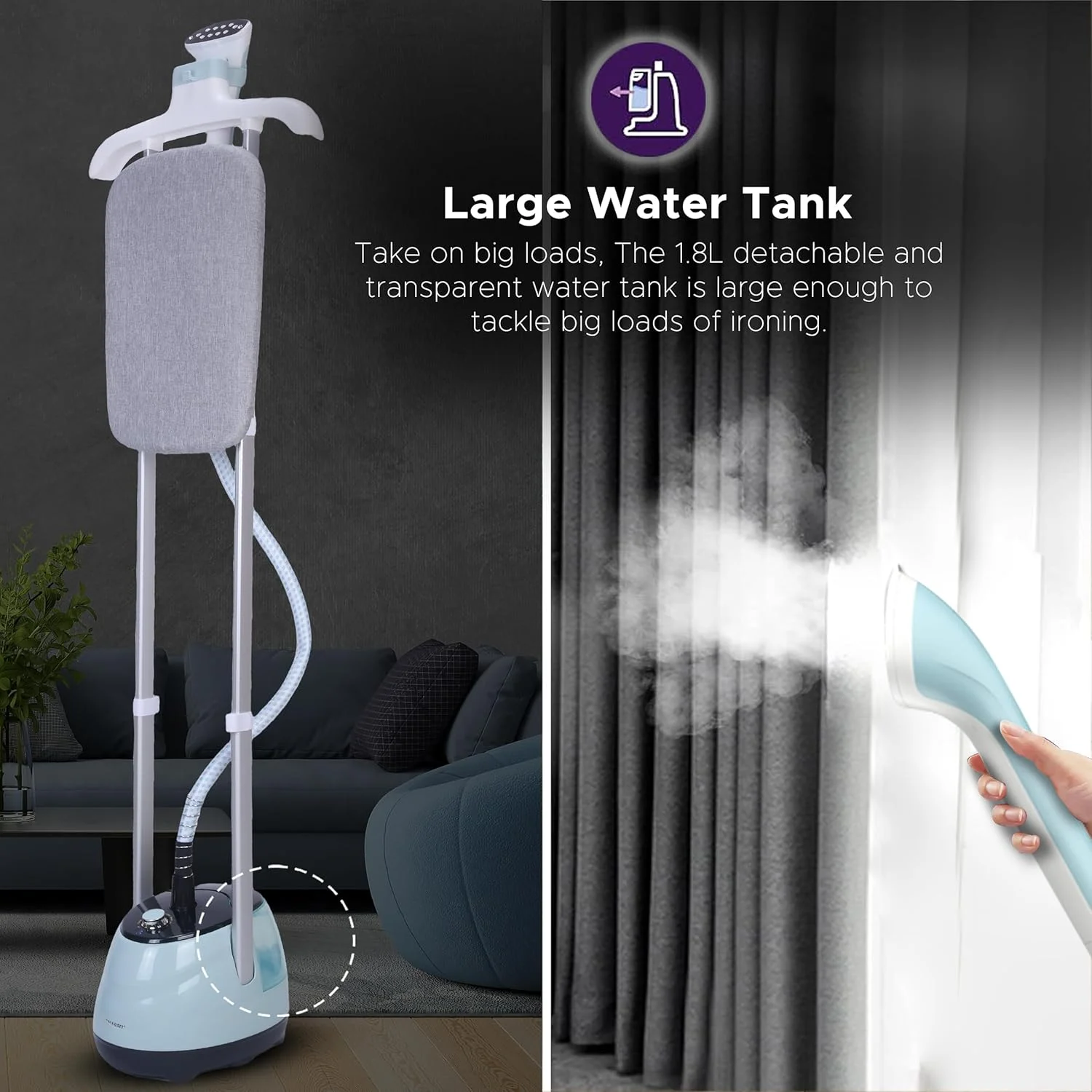 بخارگر لباس سوناشی 1.8 لیتری با جریان بخار 35 گرم در دقیقه، کنترل مکانیکی و محافظت در برابر گرمای بیش از حد | کارکرد مداوم به مدت 60 دقیقه | ارتفاع قابل تنظیم - تخته اتو - آویز میله ای | 1800 وات SGS-325 آبی بخارگر لباس سوناشی 1.8 لیتری با جریان بخار 35 گرم در دقیقه، کنترل مکانیکی و محافظت در برابر گرمای بیش از حد | کارکرد مداوم به مدت 60 دقیقه | ارتفاع قابل تنظیم - تخته اتو - آویز میله ای | 1800 وات SGS-325 آبی