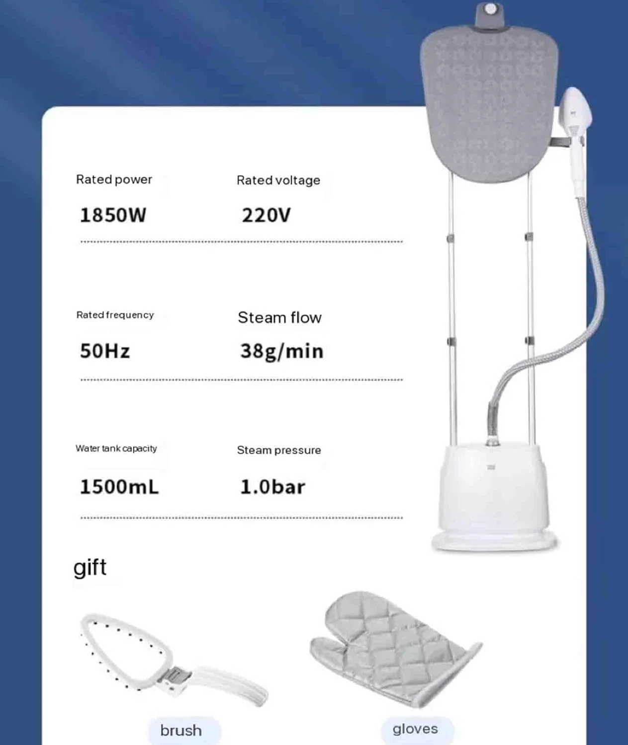 بخارگر ایستاده لباس، بخارگر قدرتمند و ایستاده لباس با قابلیت تنظیم ارتفاع به همراه تخته اتو، گرم شدن سریع در 30 ثانیه، دارای مخزن آب 1.5 لیتری (سفید) بخارگر ایستاده لباس، بخارگر قدرتمند و ایستاده لباس با قابلیت تنظیم ارتفاع به همراه تخته اتو، گرم شدن سریع در 30 ثانیه، دارای مخزن آب 1.5 لیتری (سفید)