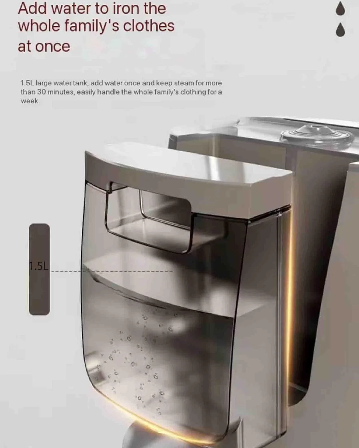 بخارگر ایستاده لباس، بخارگر ایستاده تمام قد و قدرتمند لباس با صفحه اتو 52 سانتی متری، گرم شدن سریع در 30 ثانیه، با مخزن آب 1.5 لیتری (خاکستری)